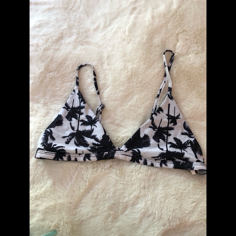Black Palm Print Triangle Bikini Top